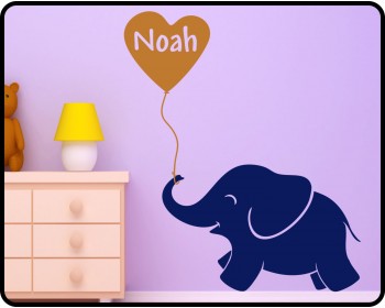  Customised Name with Elephant Wall Decal For Nursery