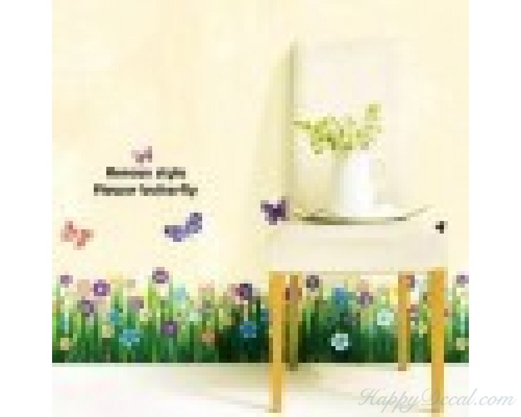Butterfly Grass Flowers Wall Stickers Garden Flower Wall Decals For Baby Girl’s Bedroom Playroom