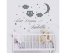 Sweet Dreams with Custom Name Wall Decal - Owl Nursery Moon and Stars 