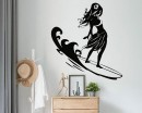 Silhouette Surfing Girl Wall Decal