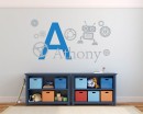 Robot with Boys Name Custom Decal - Personalized  Boy Name Monogram 