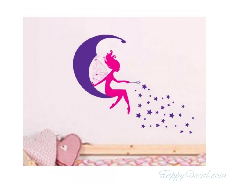 Moon Fairy and Stars Wall Sticker Baby Girls Wall Art For Baby Girls ...