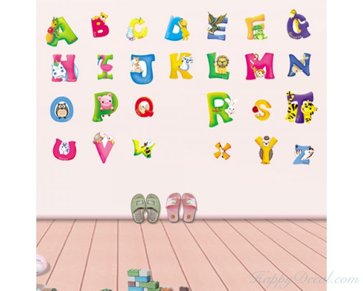 Alphabet Sticker Learning To Read With Animals Letters Wall Stickers ...