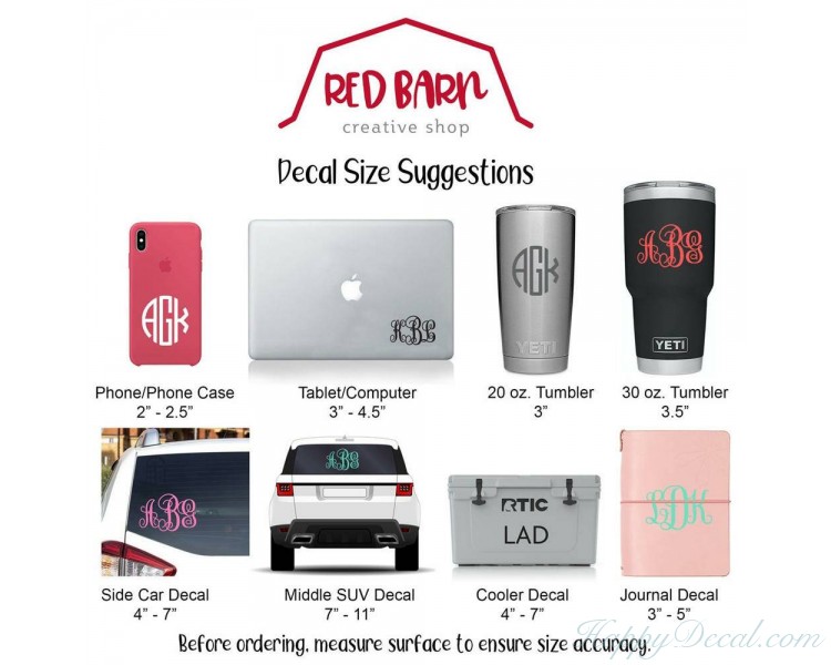 Custom Monogram Car Decal - Personalized Initial Letter Vinyl Yeti ...