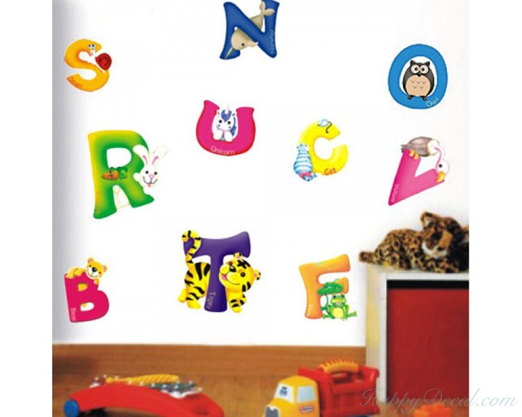 Alphabet Sticker Learning To Read With Animals Letters Wall Stickers ...