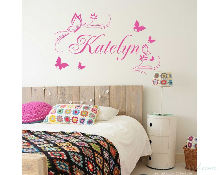 Butterflies Flower Personalized Custom Girl Name Vinyl Decal - Children ...
