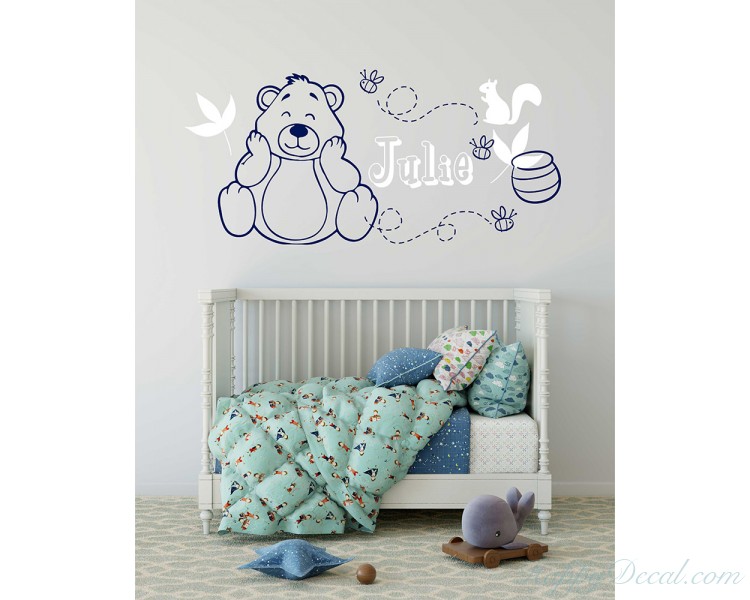 Cute Heart Bear Personalized Children Name Removable Wall Art Vinyl ...