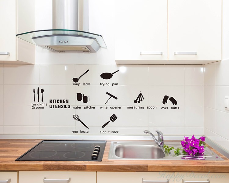 A Set of Kitchen Ware Vinyl Decals Modern Wall Art Sticker