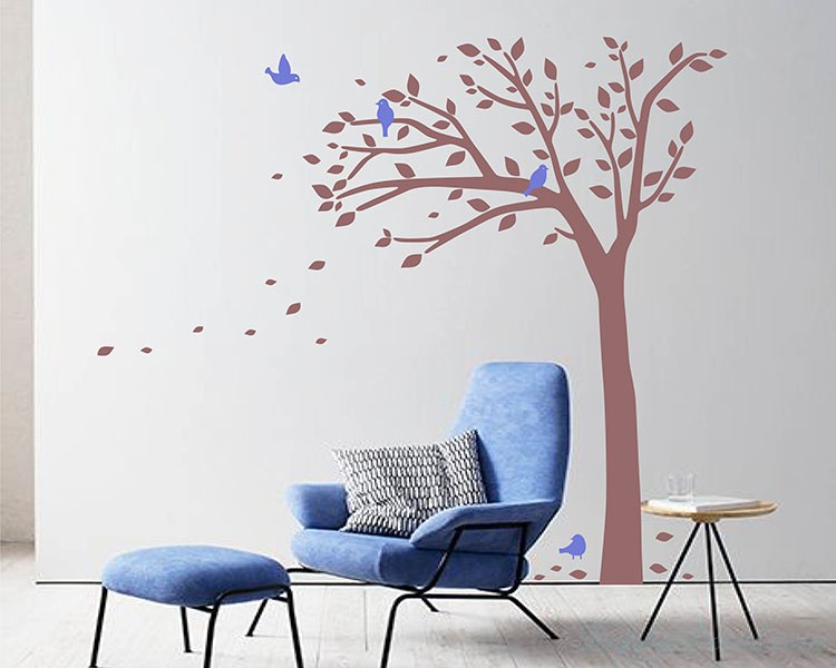 Tall Tree Wall Decal with Birds - Nursery Vinyl Tree Art Stickers