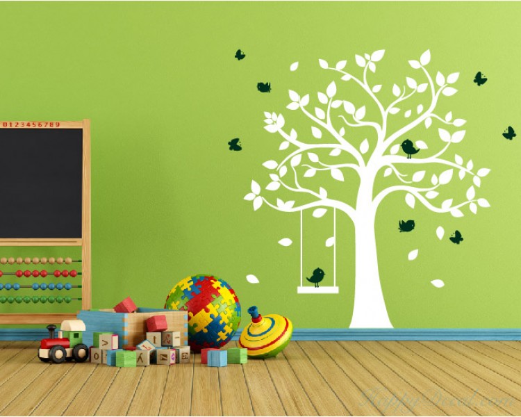 Tree with Birds and Swing Wall Decal Nursery Vinyl Tree Art Stickers