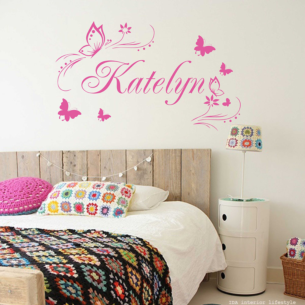 Personalised Name Butterfly Wall Art Custom Girls Bedroom Vinyl Kids Sticker 