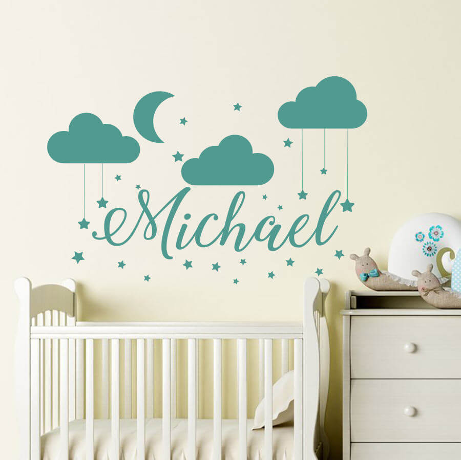 MOON and CLOUD wall sticker Personalised any name boys STARS AFC4 DECAL DECOR 