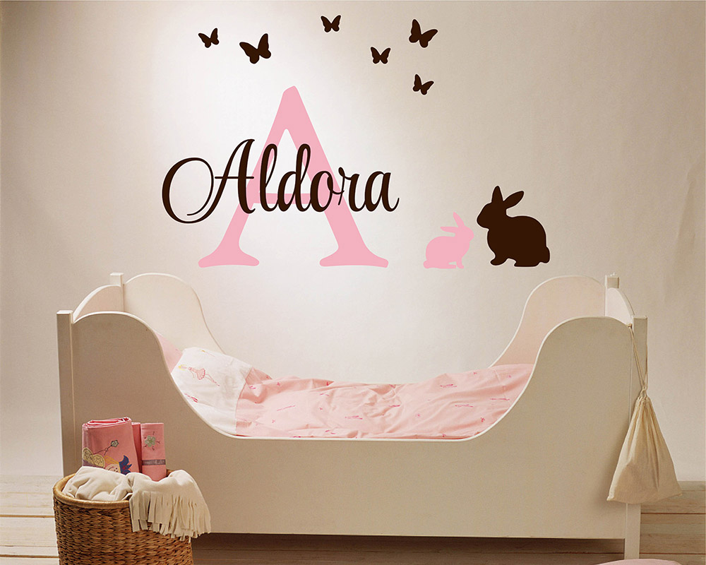 Bunny Custom Name Wall Art Sticker Baby's Nursery Vinyl Girls Rabbit Decal 