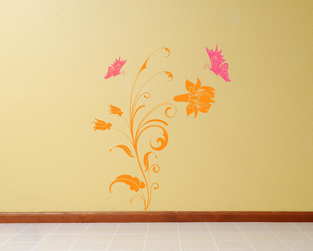 Beautiful Flowers with Butterflies Vinyl Wall Art Decal