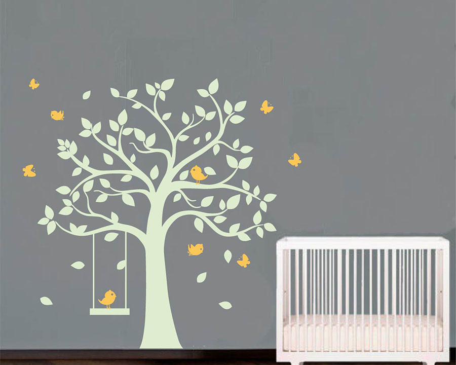 Tree with Birds and Swing Wall Decal Nursery Vinyl Tree Art Stickers